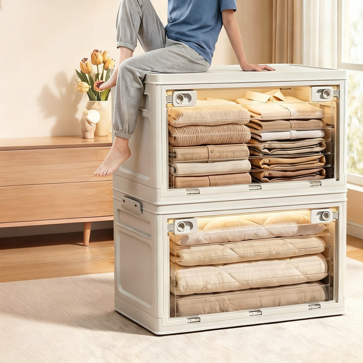 Transparent collapsible storage box with lid