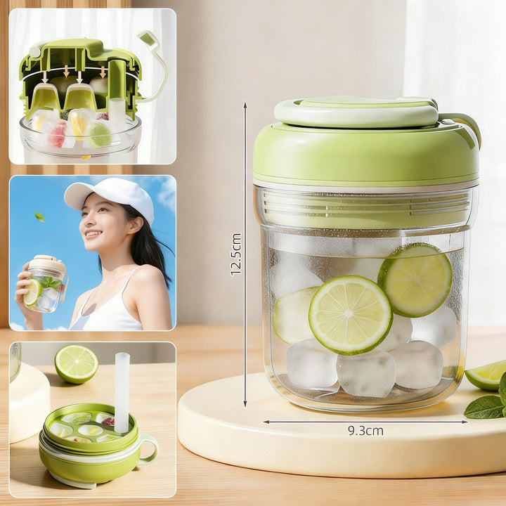 3-in-1 ice cube drinking cup with integrated ice compartment
