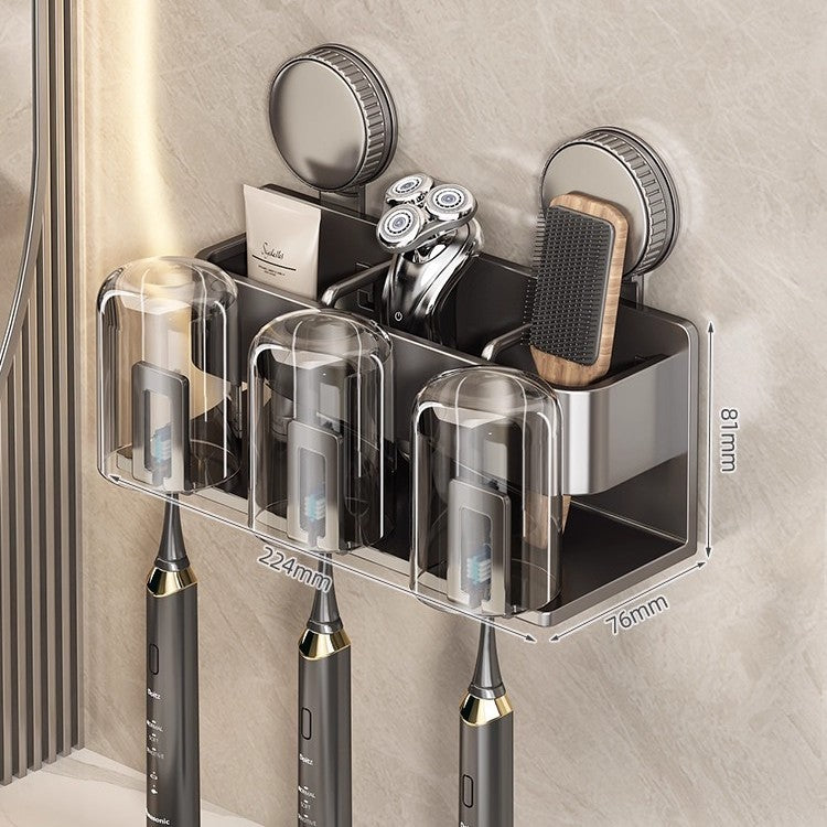 Suction cup toothbrush and hair dryer holder, wall-mounted