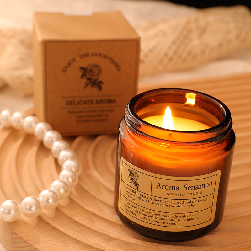 Scented candle made of soy wax in glass, handcrafted