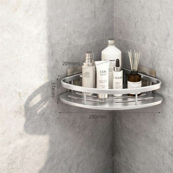 Wall shelf bathroom, triangular, no drilling, aluminum