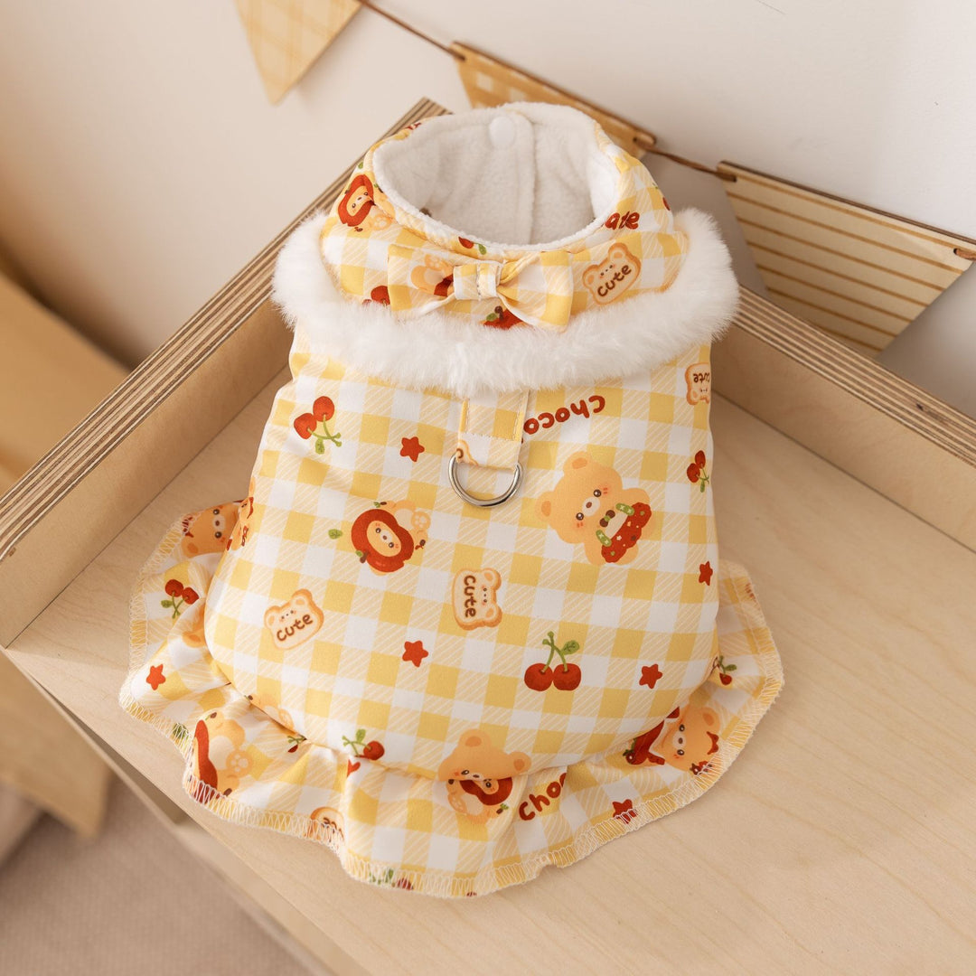Warm dress for cats, peach skin and lambskin