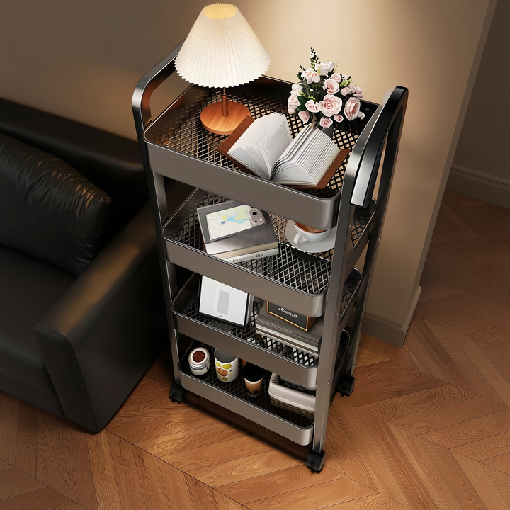 Kitchen cart with wheels, 3-tier, steel frame