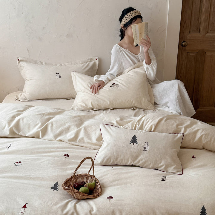 Cotton-linen bedding, 4-piece, floral pattern