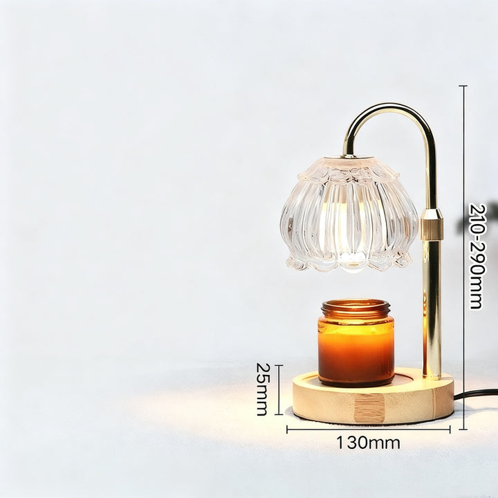 Wax melting lamp with wooden base