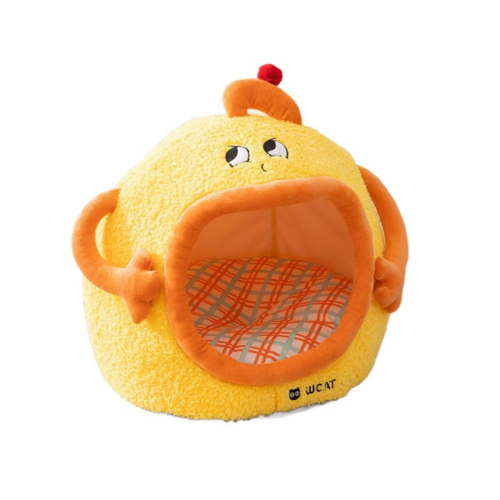 Half-open pet bed with roof shape, fabric