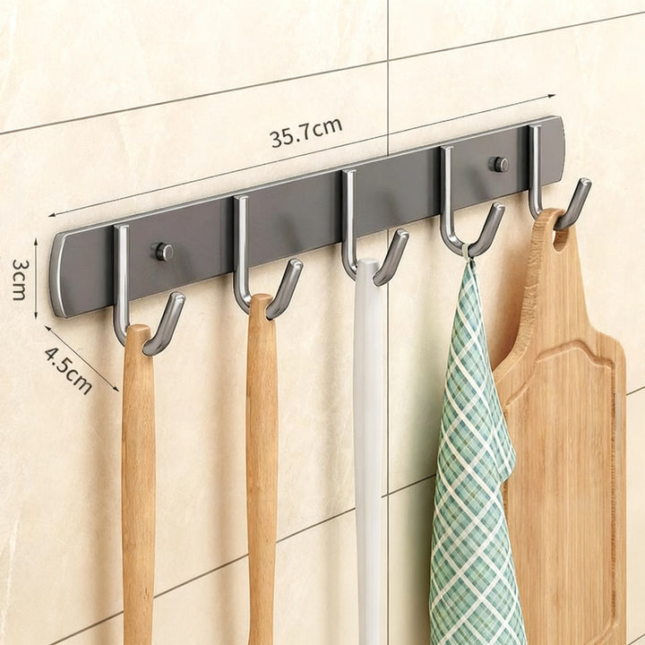 Stainless steel kitchen holder with multiple hooks