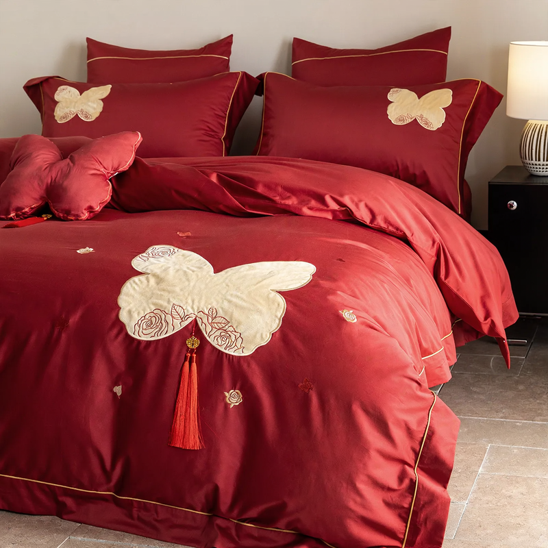 Cotton bedding set, 4-piece, geometric pattern