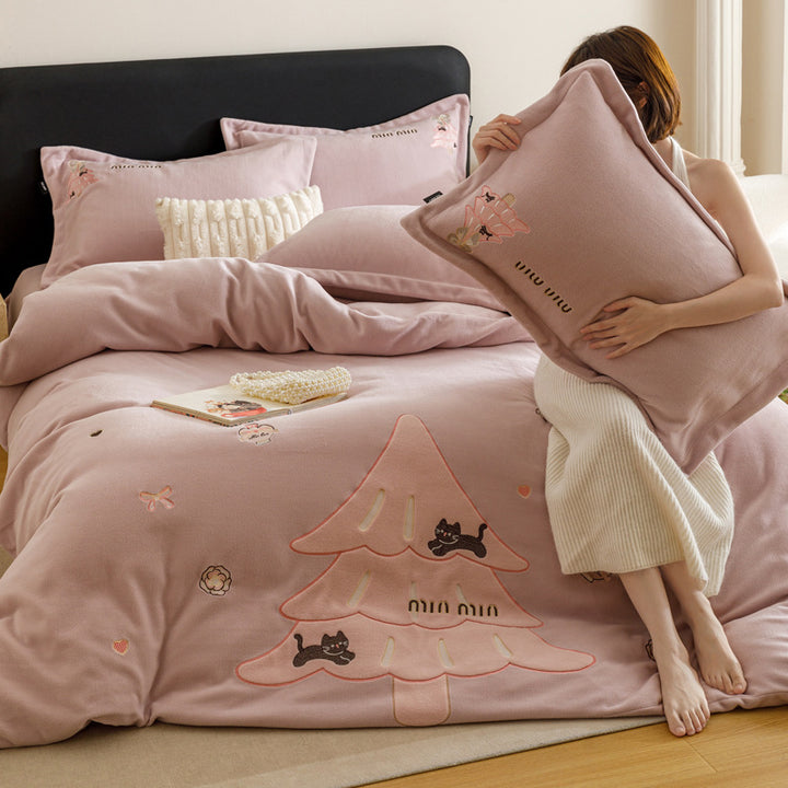 Bedding set, Christmas motif, 4-piece, fleece look