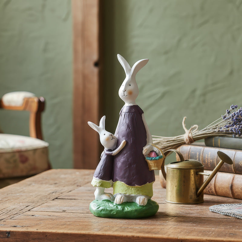 Pair of Rabbit Decorative Figurine made of Natural Resin