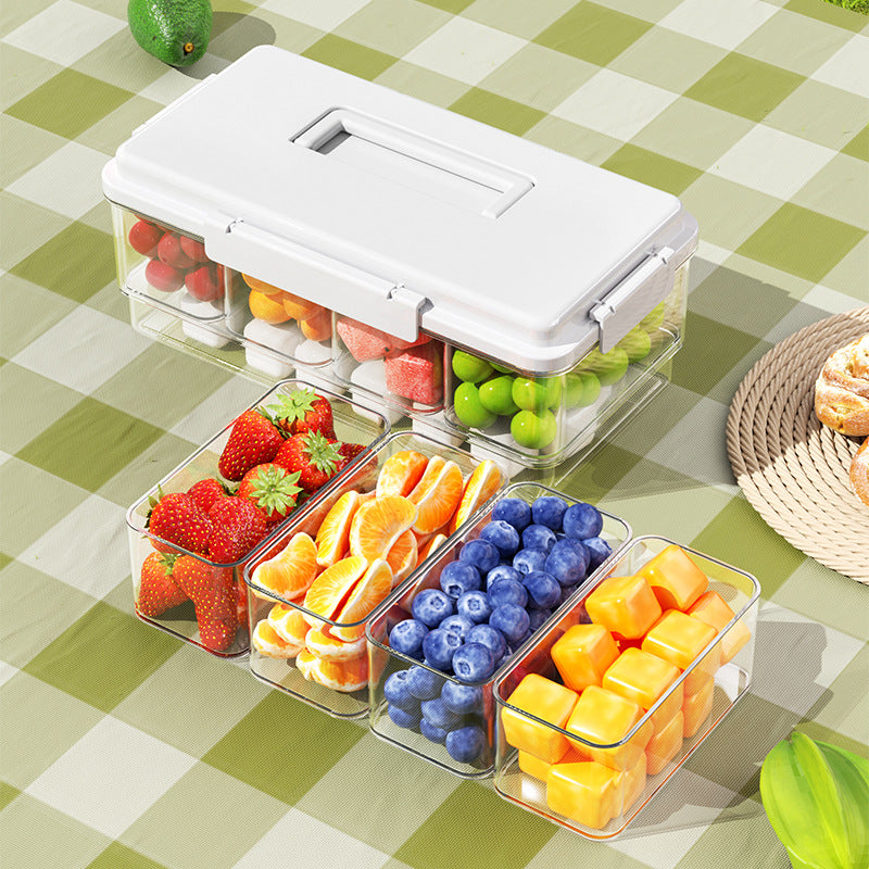 Divided food storage container with carrying handle, 1–2 L