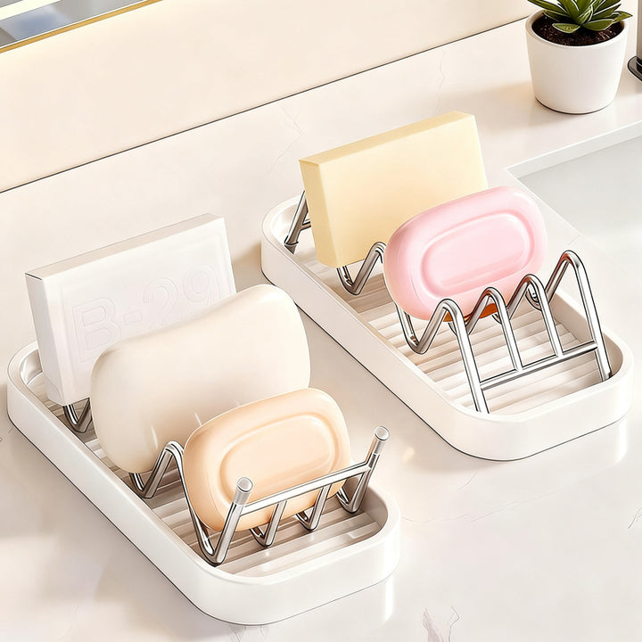 Soap dish made of stainless steel with shelf