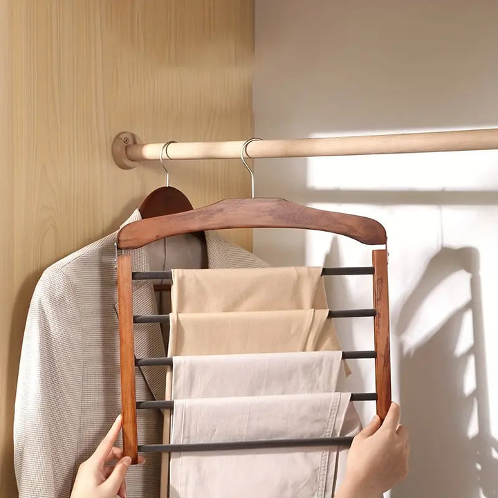 Wooden Pants Hanger with Multiple Layers for Closet Organization | Kalsten
