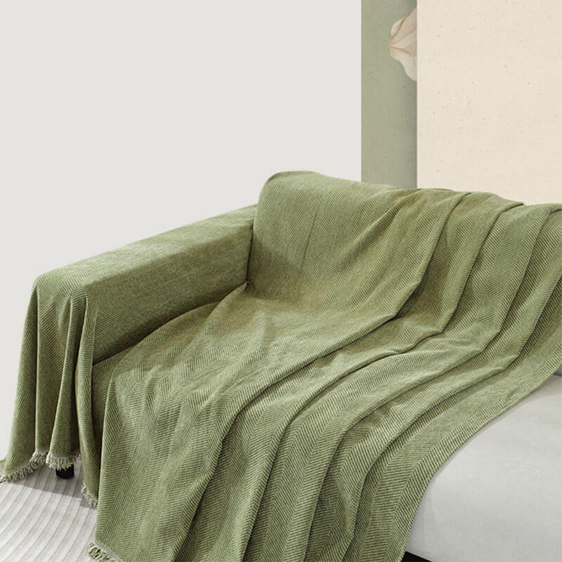 Kalsten | Chenille Sofa Cover Herringbone Tassel Design