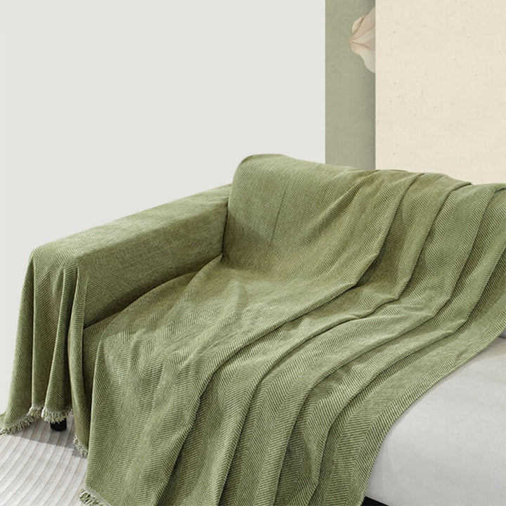 Kalsten | Chenille Sofa Cover Herringbone Tassel Design
