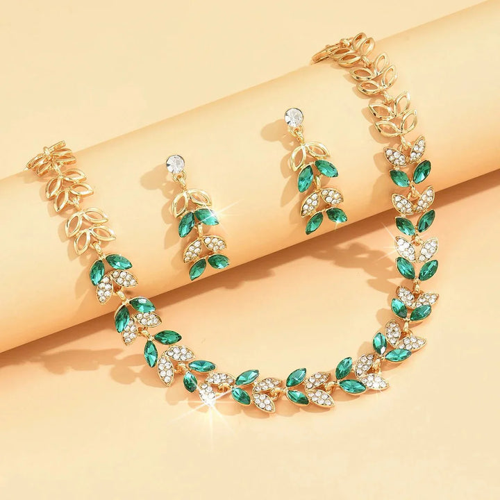 Noxord | Emerald Leaf Diamond Necklace and Earring Set