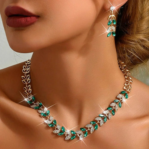 Noxord | Emerald Leaf Diamond Necklace and Earring Set