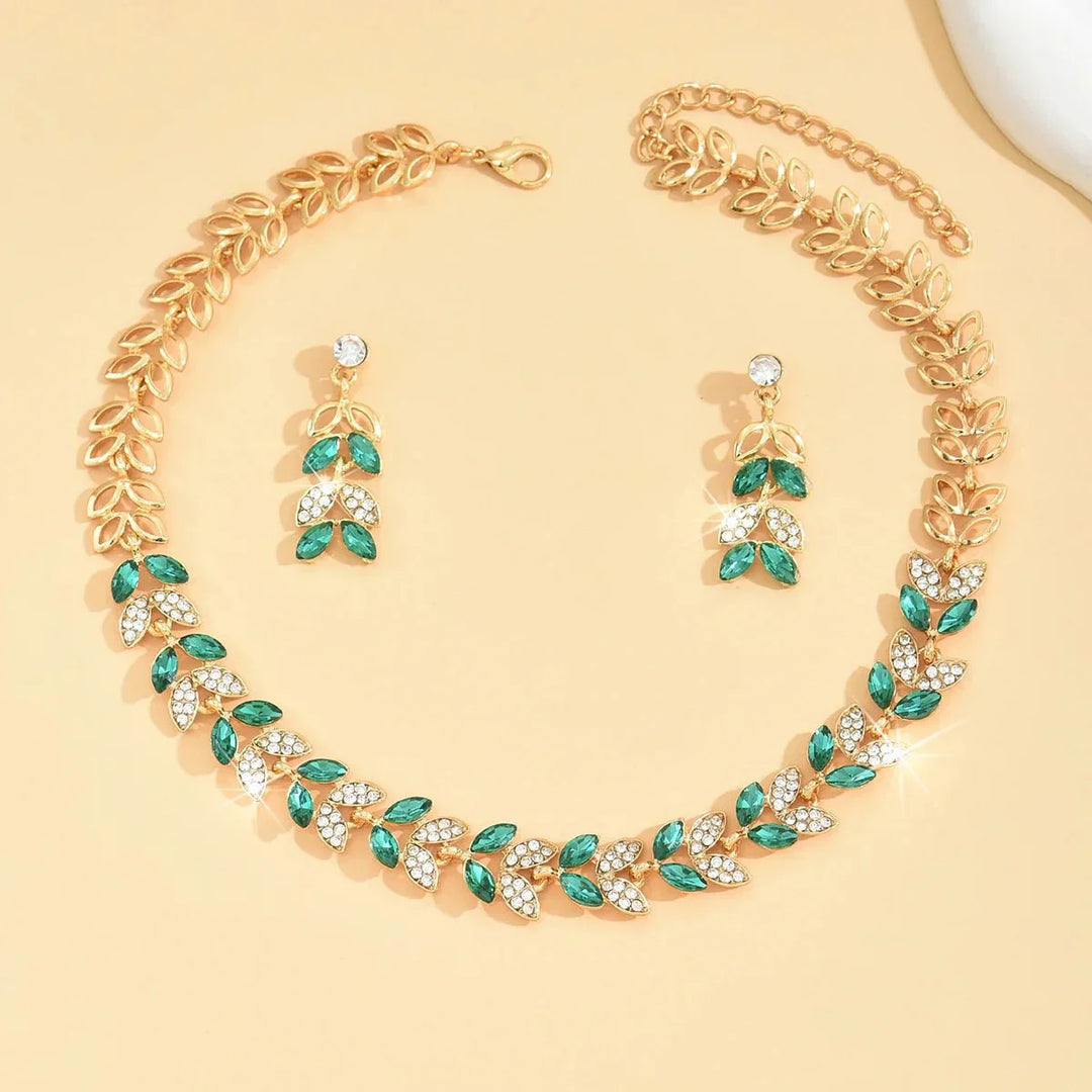 Noxord | Emerald Leaf Diamond Necklace and Earring Set