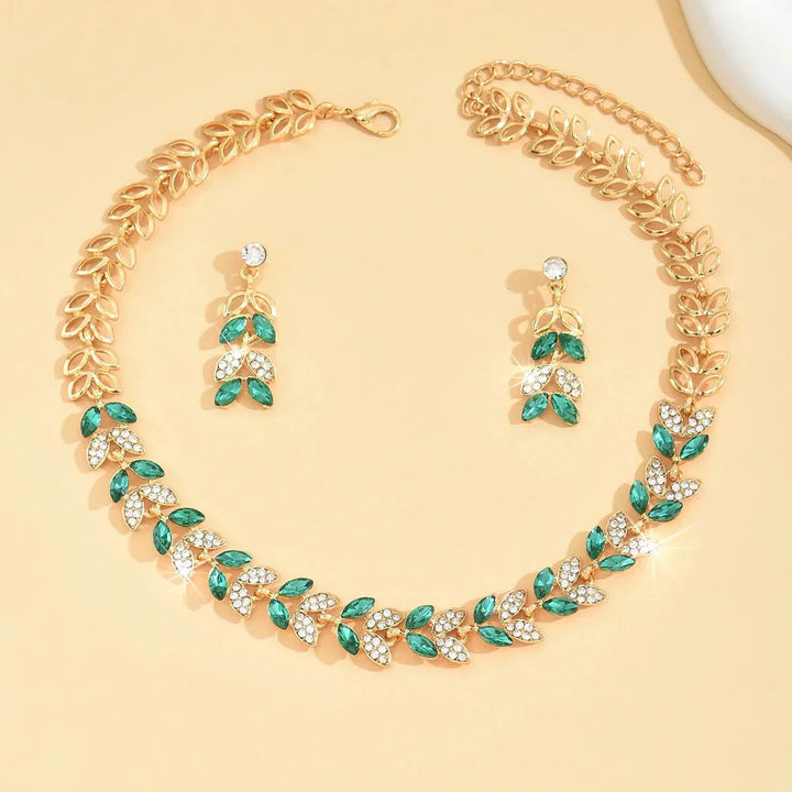 Noxord | Emerald Leaf Diamond Necklace and Earring Set