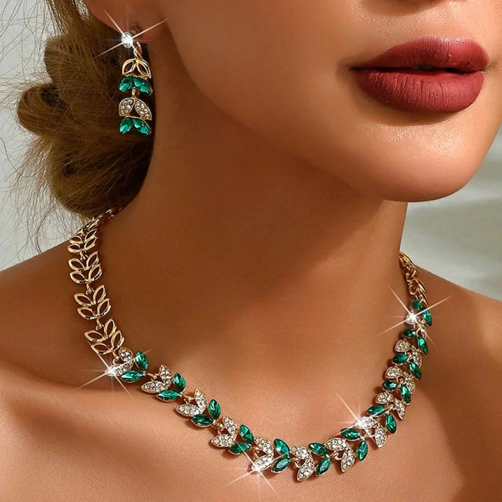 Noxord | Emerald Leaf Diamond Necklace and Earring Set