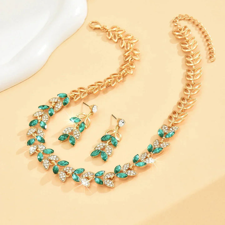 Noxord | Emerald Leaf Diamond Necklace and Earring Set