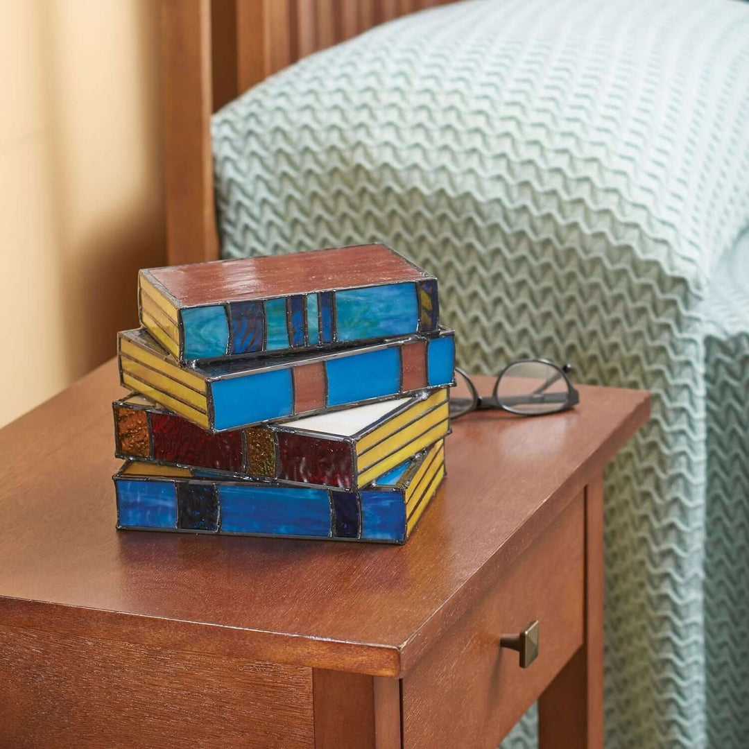 Stacked Books Lamp Nightstand Desk Lamps Resin Handicraft Stacked Books Light Stained Glass Table Desk Reading Light Decorative | Kalsten