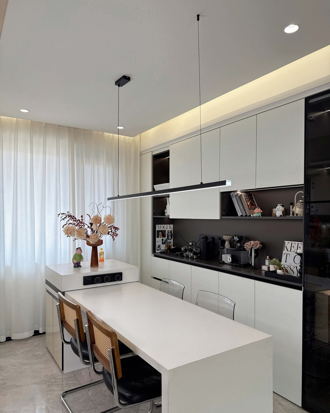 Linear Pendant Light Metal 39 in Adjustable Kitchen Island LED Warm White 3000K-6000K Modern Dining Room Hanging Lamp | Kalsten