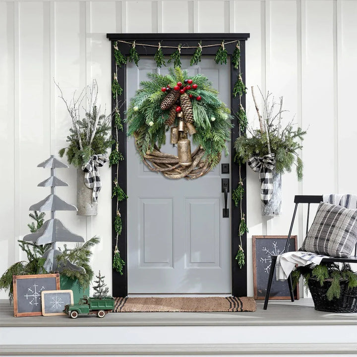 Kalsten | Christmas Wreath | Boho Style | Rustic Vine Base with Pinecones & Golden Bells