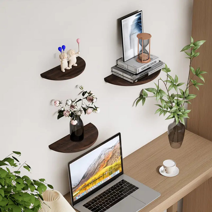Kalsten | Half-Round Wooden Floating Shelf - Modern Wall-Mounted Display for Home & Bathroom