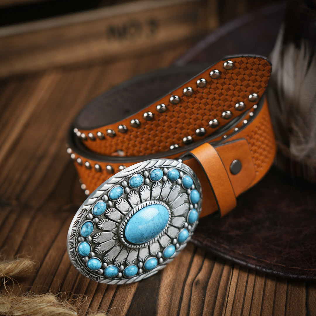 Kalsten | Men's belt in Western style – Vegan leather belt with robust metal buckle