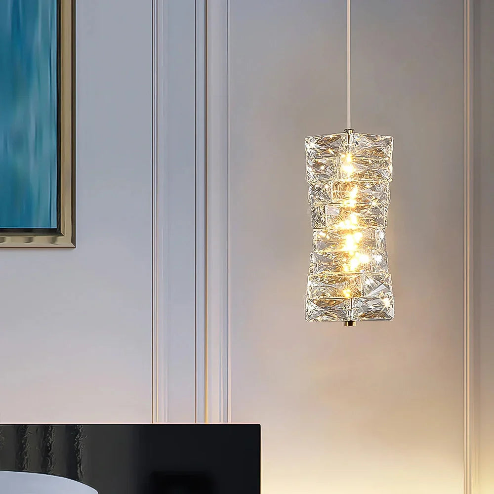 Pendant Light Crystal Stacked Glass 9.8 in LED Kitchen Island Dining Room Hanging Ceiling Fixture Modern Contemporary | Kalsten