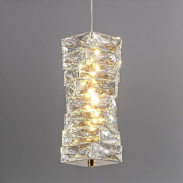 Pendant Light Crystal Stacked Glass 9.8 in LED Kitchen Island Dining Room Hanging Ceiling Fixture Modern Contemporary | Kalsten