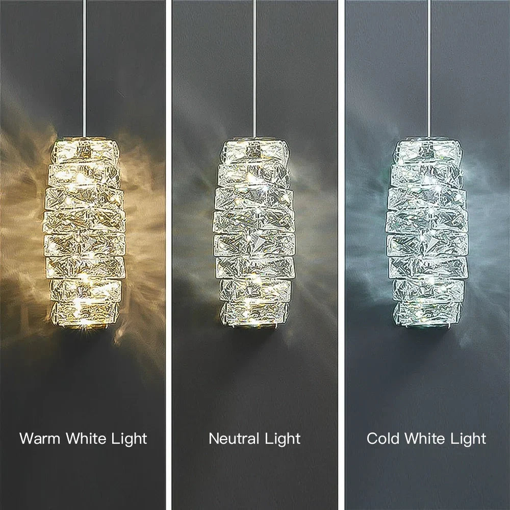 Pendant Light Crystal Stacked Glass 9.8 in LED Kitchen Island Dining Room Hanging Ceiling Fixture Modern Contemporary | Kalsten