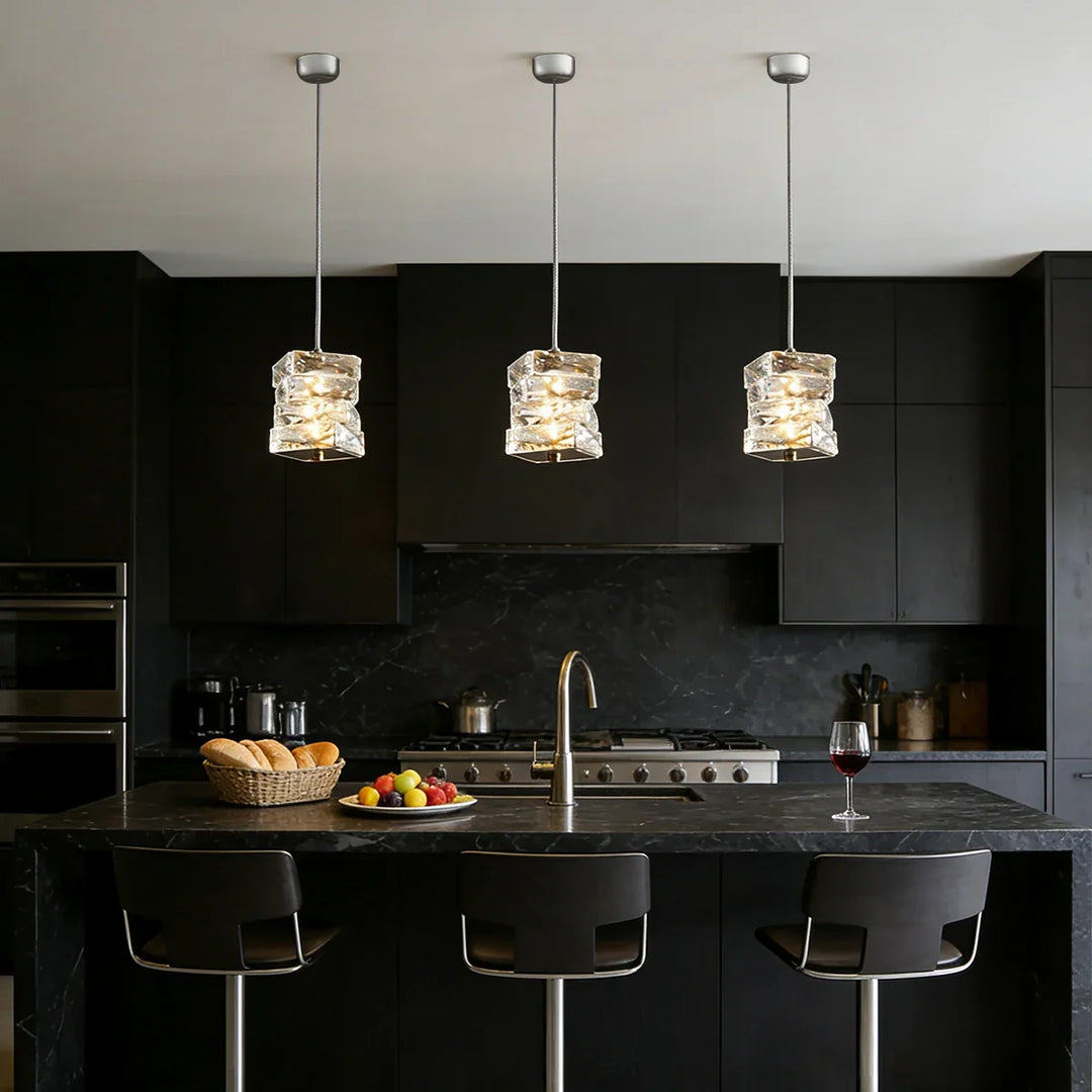 Pendant Light Crystal Stacked Glass 9.8 in LED Kitchen Island Dining Room Hanging Ceiling Fixture Modern Contemporary | Kalsten