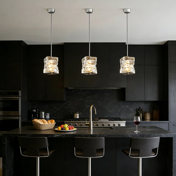 Pendant Light Crystal Stacked Glass 9.8 in LED Kitchen Island Dining Room Hanging Ceiling Fixture Modern Contemporary | Kalsten