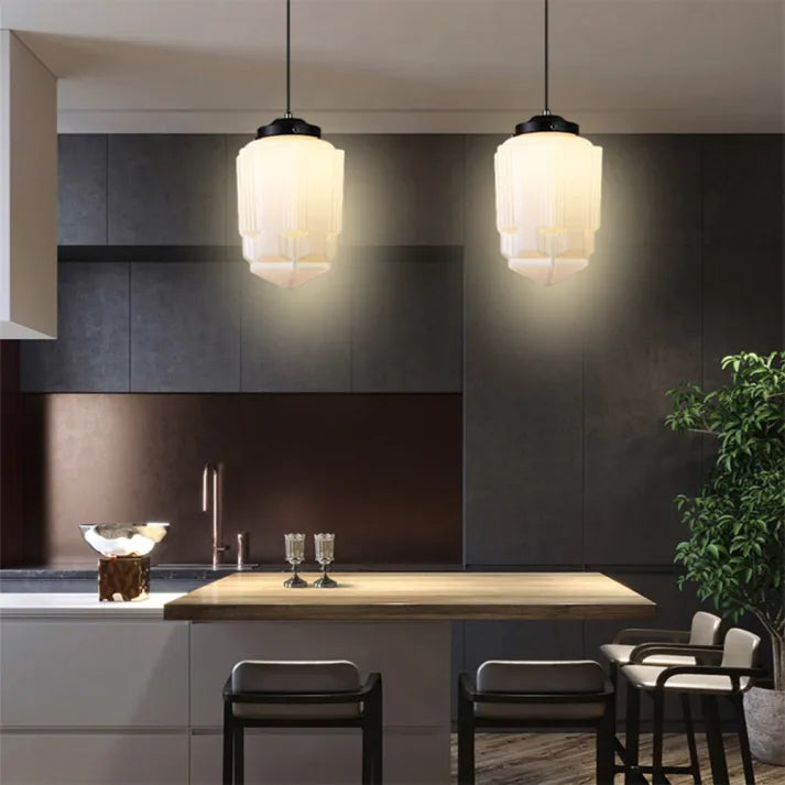 Vintage Geometric Hanging Lamp made of Matte Glass – Retro Pendant Light for Dining Room | Kalsten