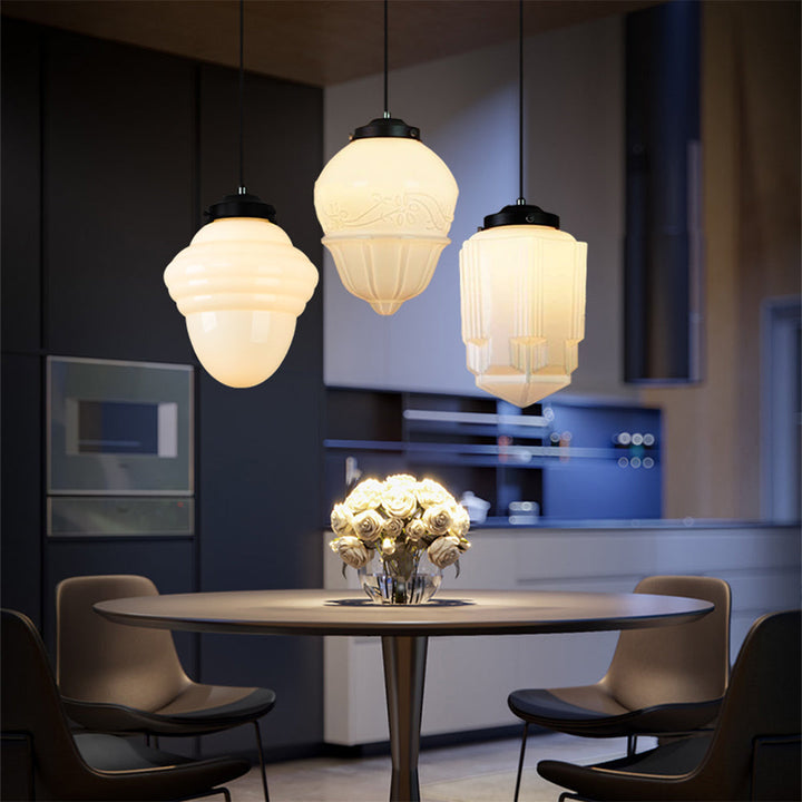 Retro Milk White Glass Geometric Jar Pendant Light | Kalsten