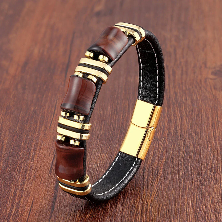 Men’s Leather Bracelet with Tiger Eye Beads Noxord