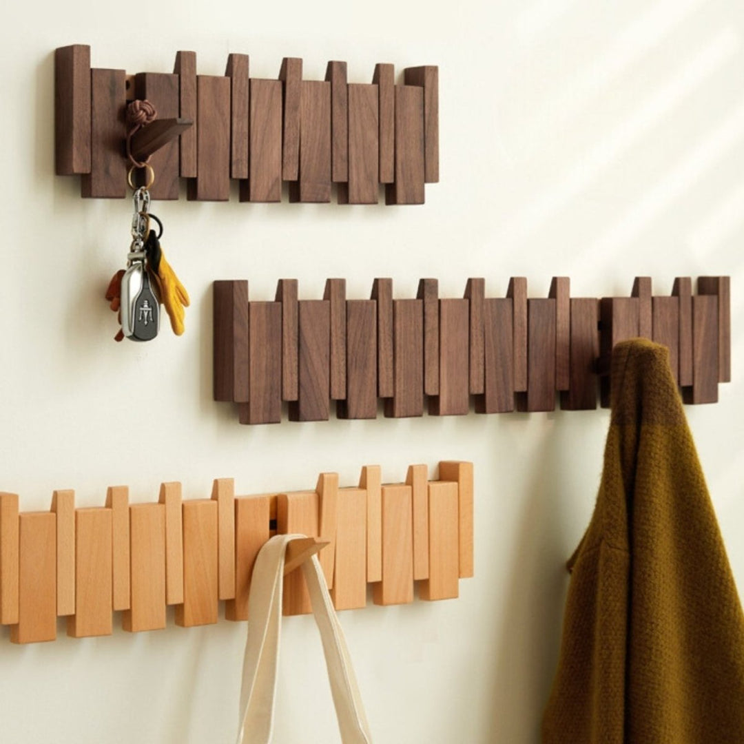 Wooden Piano-Style Wall Coat Rack
