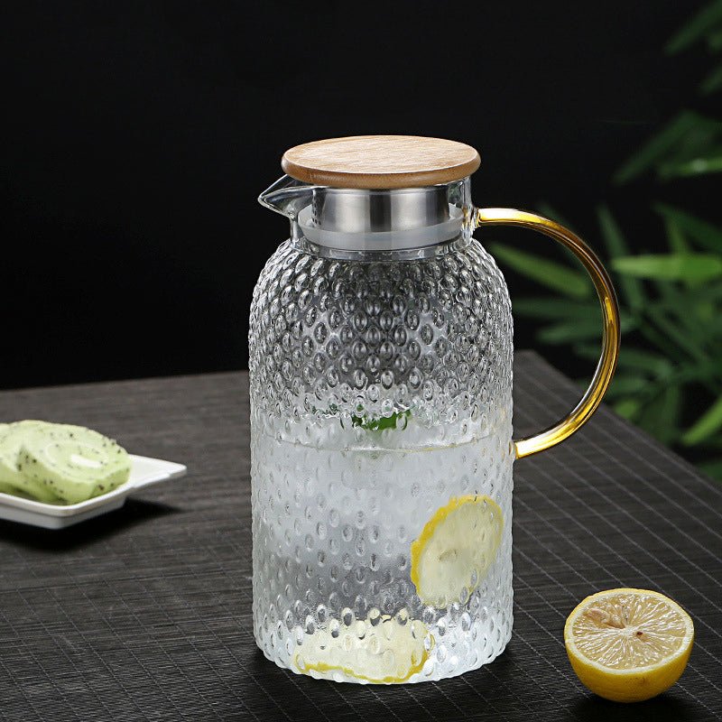 Kalsten | Heat-Resistant Textured Glass Jug with Bamboo Lid – Elegant Serving Pitcher for Hot & Cold Drinks