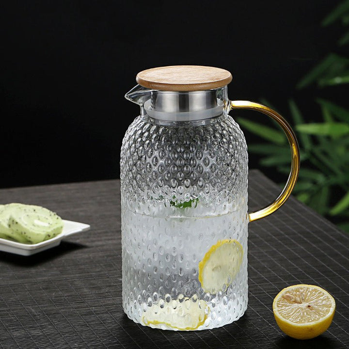 Kalsten | Heat-Resistant Textured Glass Jug with Bamboo Lid – Elegant Serving Pitcher for Hot & Cold Drinks