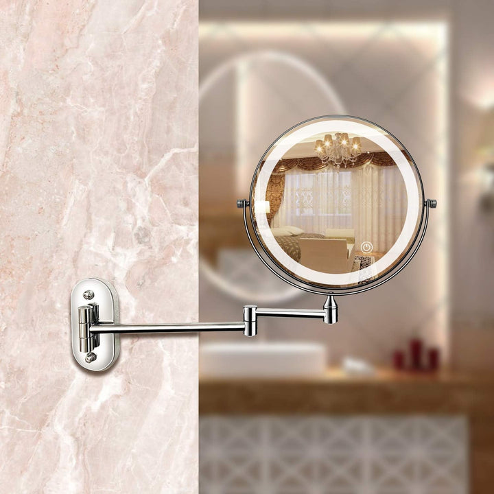 Kalsten | LED Wall Mirror with Chrome Frame and Magnifier