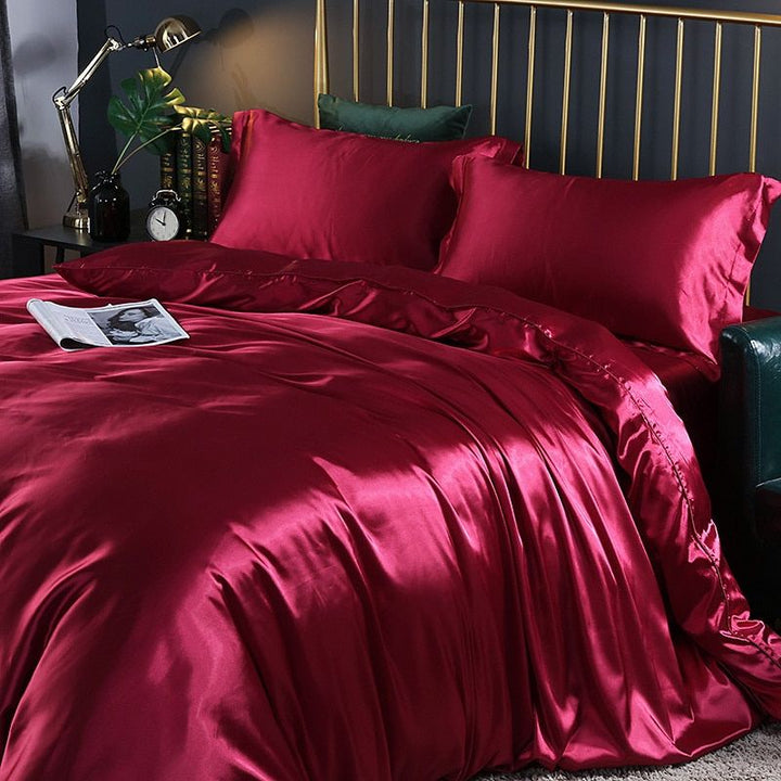 Silk/Satin Bed Linen Duvet Cover Luxury Set (2x Pillowcase, 1x Fitted Sheet, 1x Duvet) Noxord