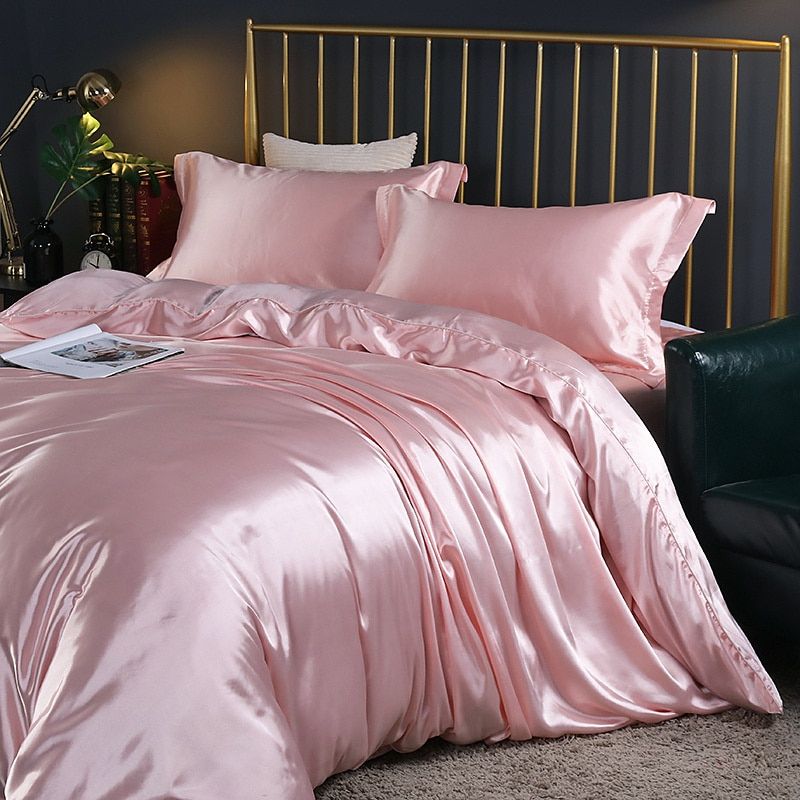 Silk/Satin Bed Linen Duvet Cover Luxury Set (2x Pillowcase, 1x Fitted Sheet, 1x Duvet) Noxord