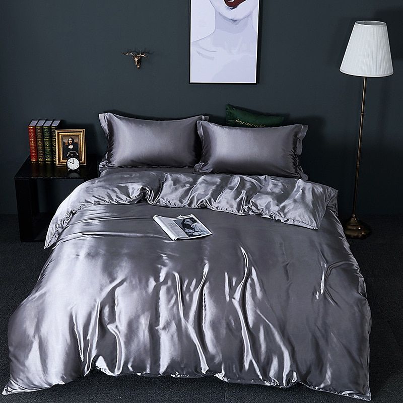 Silk/Satin Bed Linen Duvet Cover Luxury Set (2x Pillowcase, 1x Fitted Sheet, 1x Duvet) Noxord