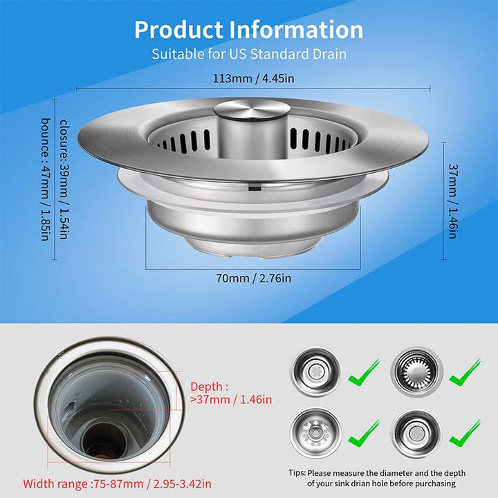 Drain filter stainless steel with pop-up mechanism | Kalsten