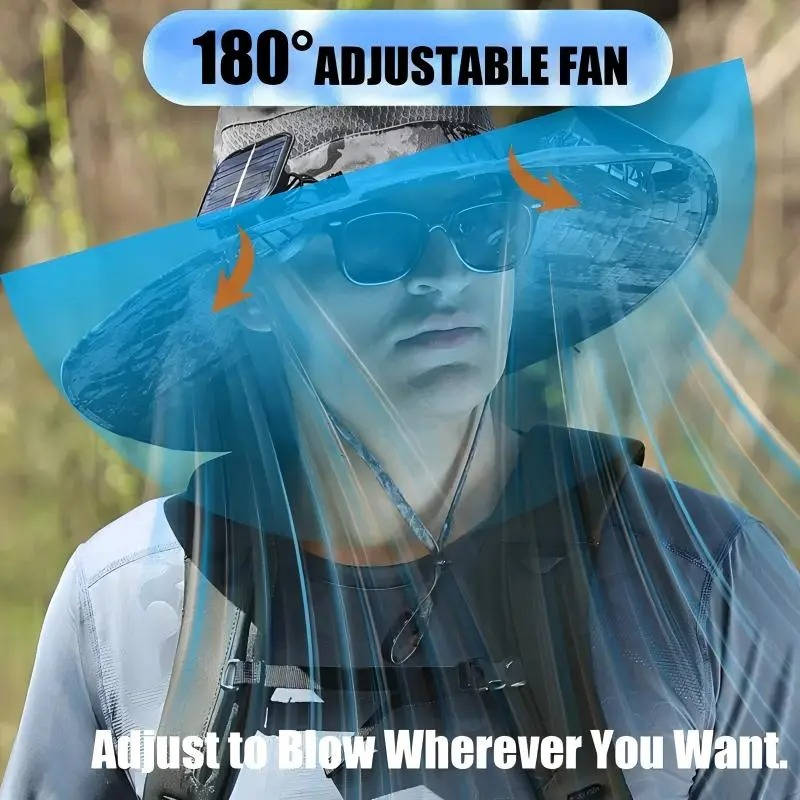Outdoor Wide Brim Sun Hat with 2 Solar Fans, UV Protection for Men & Women, Cooling Hat for Camping & Hiking | Kalsten