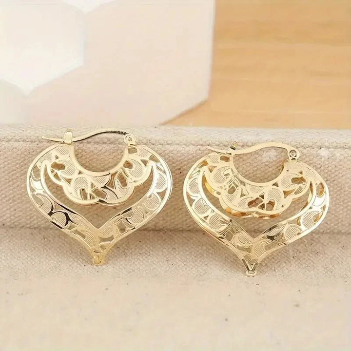 Kalsten | Intricate Open Heart Golden Earrings