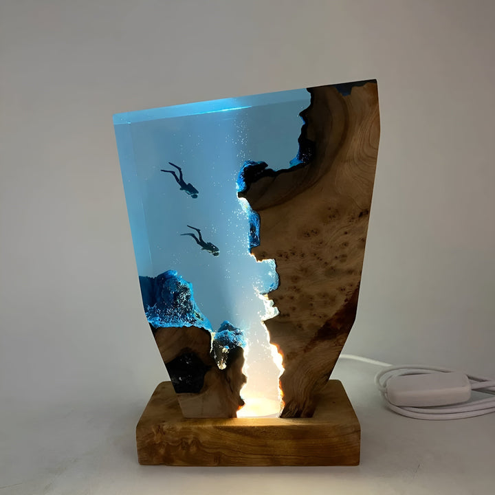 OceanGlow Luxe Illuminating Table Lamp – Serene Epoxy Resin with USB Charging Noxord