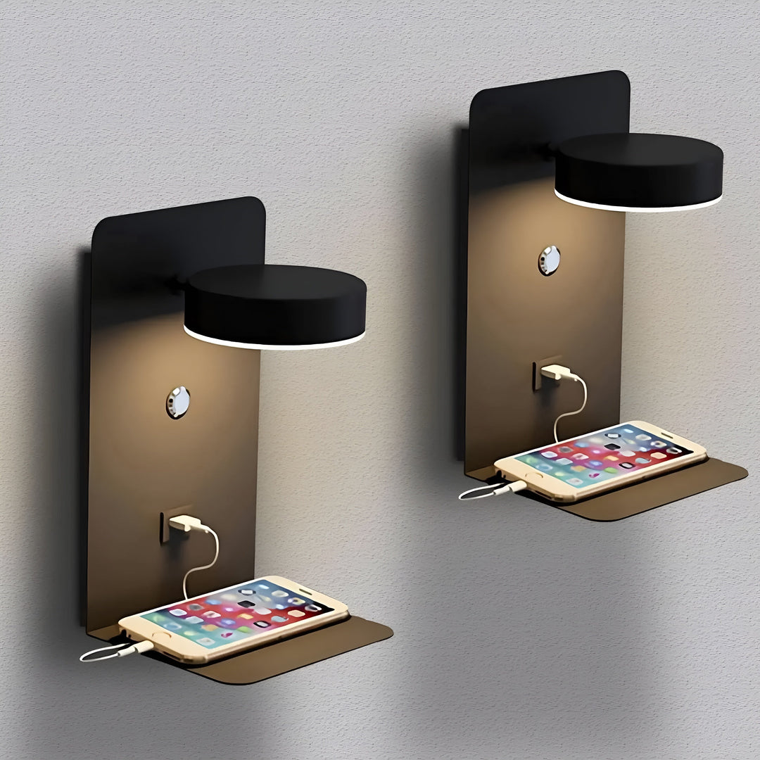 ChargeBright Luxe LED Wall Lamp with USB Charging Port - Modern Black-White Design Kalsten